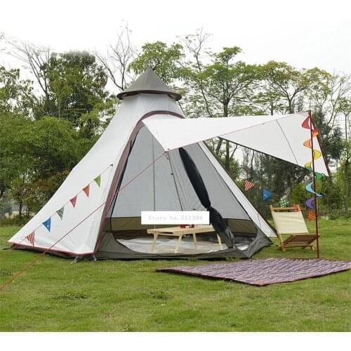 Camping Tent Outdoor Mongolian Yurt Beach Tent Anti-Mosquito Tabernacle Double Layer Outdoor Hiking Lodge 4-6 Person Teepee