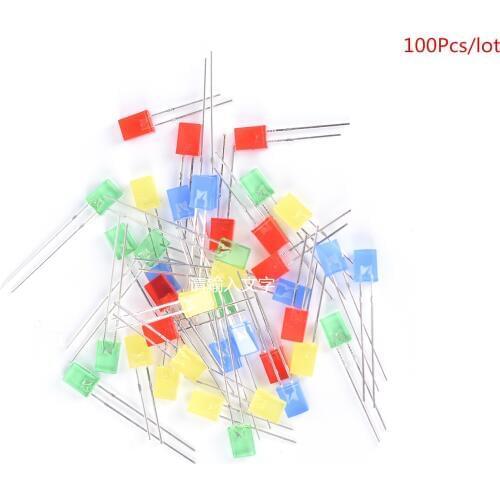 100Pcs Rectangular Square LED Emitting Diodes Light LEDs Bulbs Yellow/Red/Blue/Green Colors Wholesale 2*5*7mm