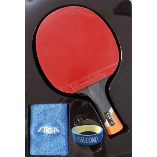 STIGA 6 Star Carbon (Ship in Original Box) Table Tennis Racket (6-Star Level, Gift Set) with Rubber + Wristband + Ball Set