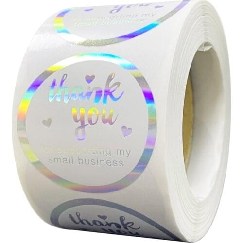 Multi-design Rainbow Laser Thank You Stickers 50-500pcs Round Holographic Business Labels Gift Packaging Seal labels Stickers