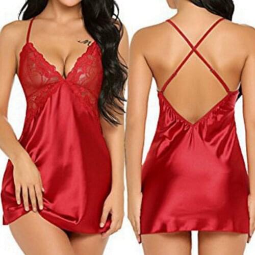 S-2XL Womens Sexy Lingerie Dress Babydoll Set Lace Nightwear Lace Silks Braces Skirt Plus Size Halter Erotic Sexy Nightwear
