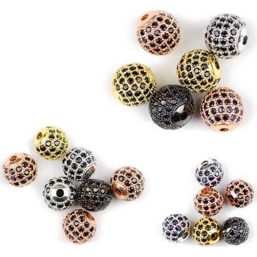 YHBZRET Black Zircon Copper beads ball Spacer 4pcs 6/8/10mm Round Crystal Loose beads making Jewelry bracelet DIY Accessories