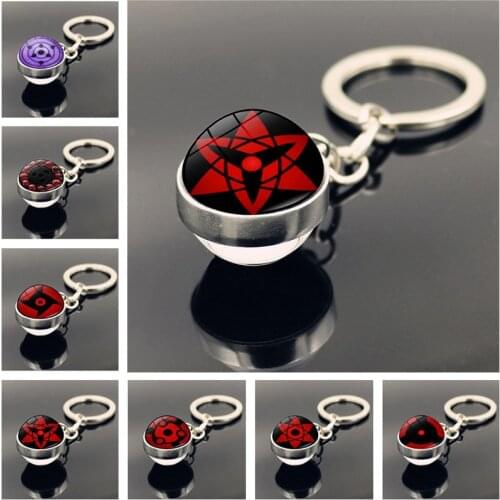 Anime Cartoon Keychain Jewelry Cosplay Uchiha Clan Sharingan Eye Double Sided Glass Ball Pendant Key Chain Ring Holder Gift