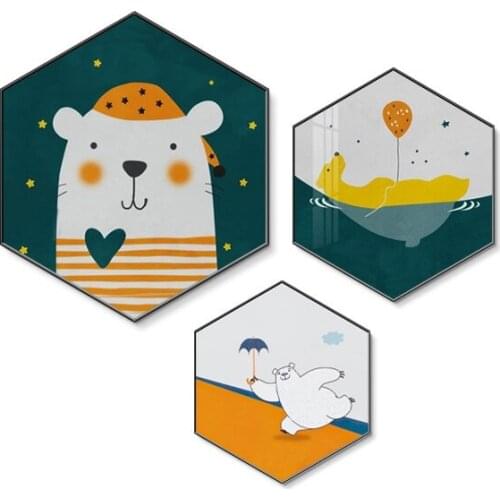 Modern childrens room decoration painting hexagon household wall hanging Creative Baby bedroom bedside hanging painting