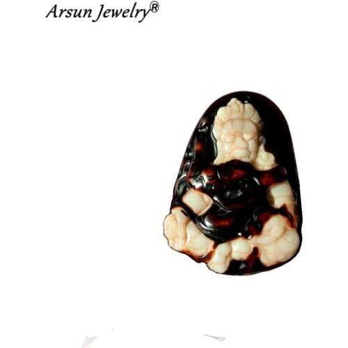 Tibetan Buddhism Auspicious Green God of Wealth Pendant Old Agate Carved Male and Female Amulet Buddha Necklace Pendant