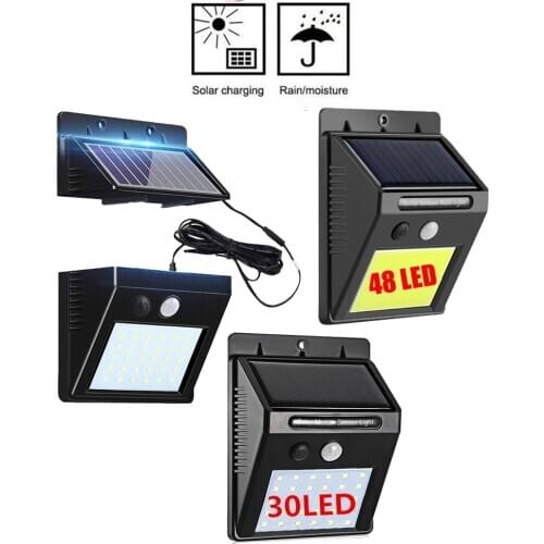 48/30 LED Outdoor LED Solar Power Street Wall Lamp PIR Motion Sensor Garden Security Lamp Waterproof IP65 Wireless Wall Lights i
