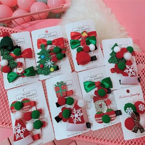 1/2/4PCS/set Cute Christmas Set Hair Clips Candy Santa Claus Hairpin Baby Girl Headdress Duckbill Clip Butterfly Bow Hair Clip