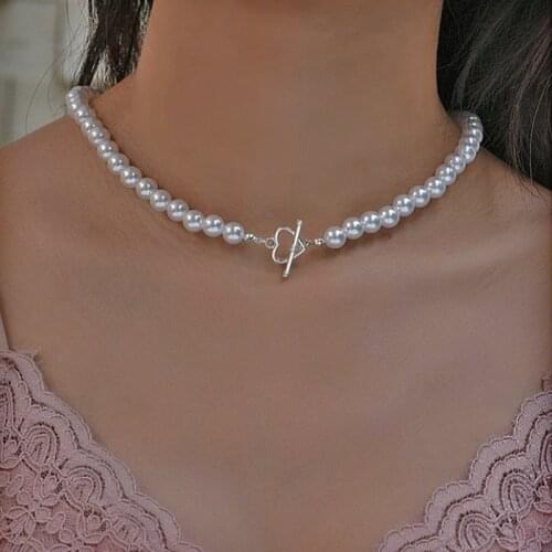 Heart OT Buckle Pearl Necklace Party Necklace Elegant Chain Retro Accessories Jewelry for Women 2021 Gift New Fashion All Match