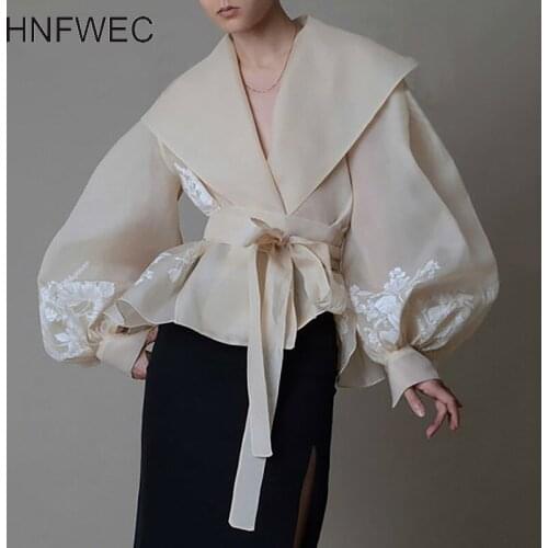 Print Shirt For Women V Neck Lantern Long Sleeve High Waist Bowknot Lace Up Casual Blouse Female Fashion New Style Tide K585