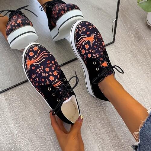 Retro Ethnic Style Printed Casual Shoes Woman Autumn Spring Womens Shoes Simple Thick Soled Fashion All Match Flat Heeled Shoes