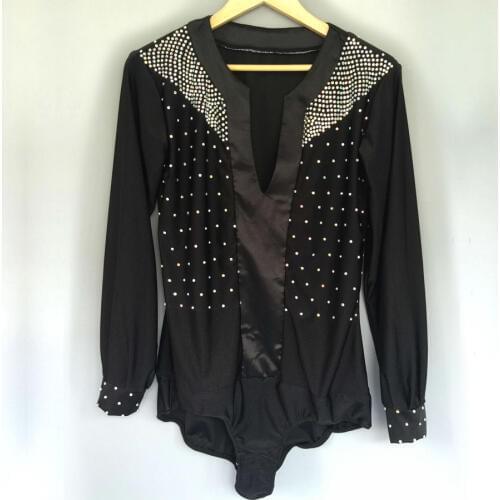 2017 Professional Men/Boy Latin Dance Tops Leotard 5 Colors Crystal Long Sleeve Competition Stage Dance Top Ballroom Shirt