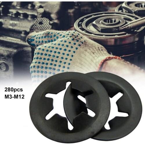 280Pcs M3-M12 Torx Gaskets Uniform Thickness Manganese Steel Star Locking Washers Assortment for Equipment Manufacturing