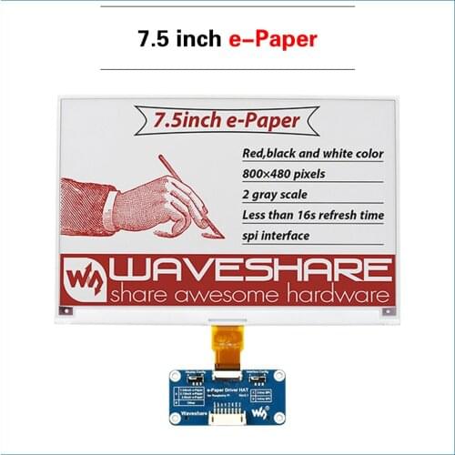 7.5 inch SPI 3-Color Epaper Eink E-paper E-ink Display Screen Module HAT Kit for Raspberry Pi 4B/3B+/3B/Zero Jetson Nano Arduino