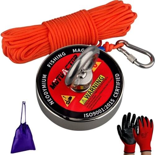 700lb Label Design Fishing Magnet Strong Deep Sea Salvage Magnet Permanent Neodymium N52 Magnets with 20m Rope Glovses Bag