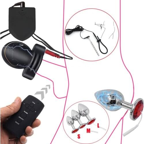 BDSM Electric Shock Glans Trainer Massage Cup E-Stim Anal Plug Urethral Catheter Penis Ring Medical Sex Toy For Men Chastity Kit
