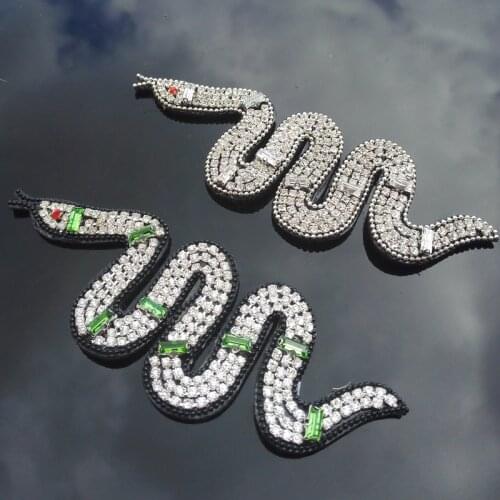 2Pcs/lot Korean Beaded Snake Sequins Rhinestones Brooch Patches Applique Sew on Beading Clothes Shoes Bags Decoration Patch DIY