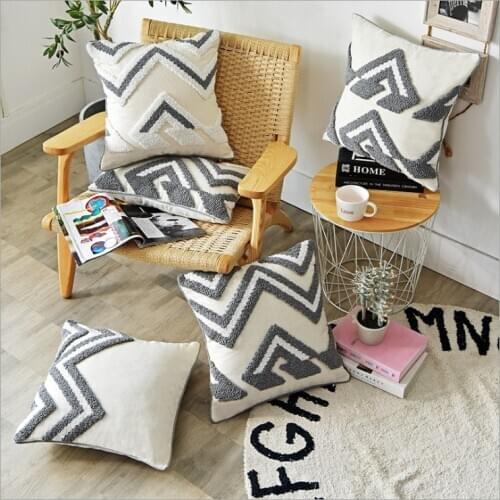 Beige Grey Embroidery Cushion Cover 30x50cm/45x45cm Pillow Cover Wave Zigzag Geometric Home Decor Sofa PillowCase Pillow Sham