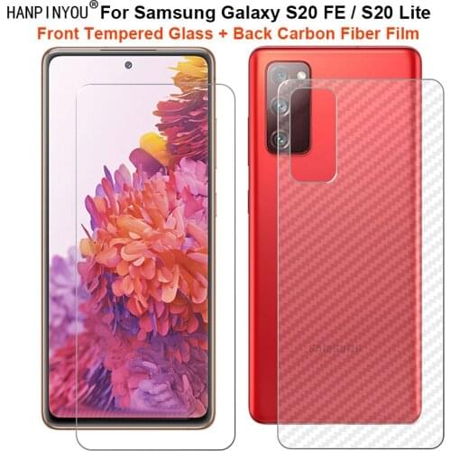For Samsung Galaxy S20 FE / Lite 6.5" 1 Set = Soft Back Carbon Fiber Film + Ultra Thin Tempered Glass Front Screen Protector
