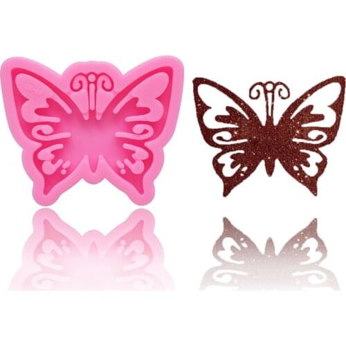 2020 New DIY shiny butterfly shape mirror epoxy keychain mold handmade jewelry pendant tool fudge chocolate silicone mold8*6.5cm