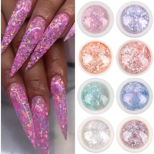 8 Colors Holographic Glitter Nail Sequins Crystal Flakes Glitter DIY Chrome Powder Nail Art Decoration Manicure Paillettes