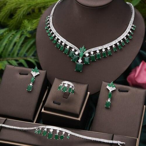 SORAMOORE Brand Luxury High Quality Women Bangle Earrings Necklace Ring 4PCS Jewelry Set Charm of Women Brides Wedding Jewellery