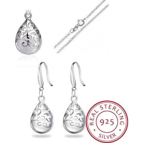 925 Sterling Silver Fine Jewelry Set Moonstone Opal Tears Totem Necklace+Earrings Bijoux For Women Gift