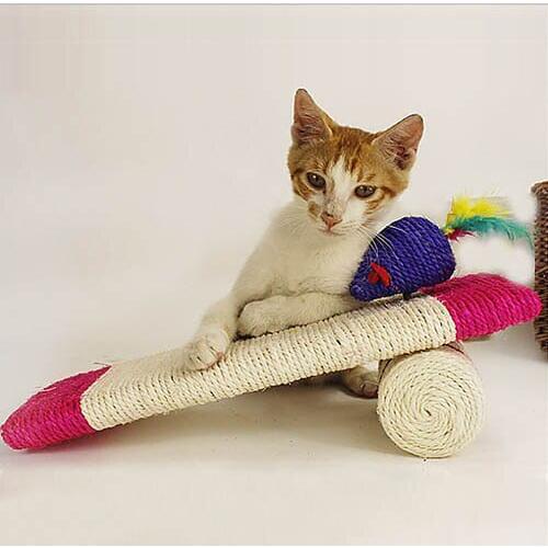 Cats Sisal Scratching Board Kitten Play Toys Pillow with Mouse Orange Hot Pink