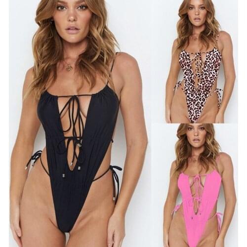 Halter Neon Deep V Swimsuit Women Monokini String Bathing suit Sexy Push Up Swimwear one piece Bodysuits High cut Bikini Women