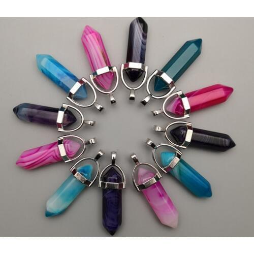 Fashion natural stone mixed onyx alloy crystal trendy Pendants & necklaces for making Jewelry charm Point diy pendant 12pcs/lot