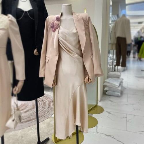 Fashion Runway 2021 Autumn Blazer Women Apricot Pink 3D rose Single Button High Quality Casual Jacket