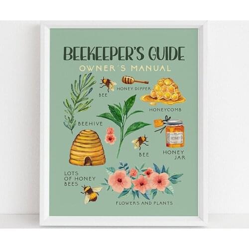 Beekeeper Guide Prints Natural Poster Insects Vintage French Honey Bee Wall Art Canvas Painting Sepia Toned Bee Diagram Wall Dec