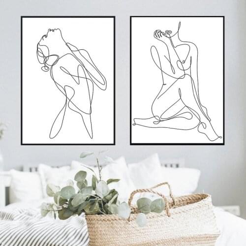 Abstract Line Body Wall Art Posters Yoga Naked Woman Canvas Painting Minimalist Nordic Poster and Print for Living Room Decor