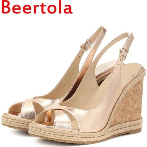 2020 Newest Womens Wedges Sandals Solid Buckle Strap Platform Shoes Women Slingbacks Party Wedding Shoes Femme Big Size