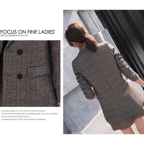 New Arrival 2020 Autumn Women Blazer Double-Breasted Button Retro Long Houndstooth Jackets OL Work Office Suits Outwear LX2206