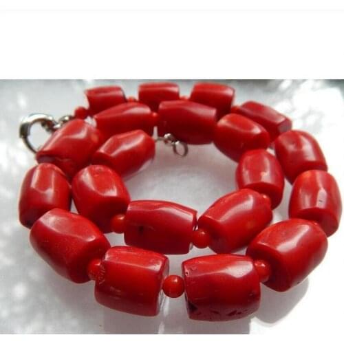 New 12X14MM Vintage Estate Chunky Red Coral Barrel Bead Necklace 18