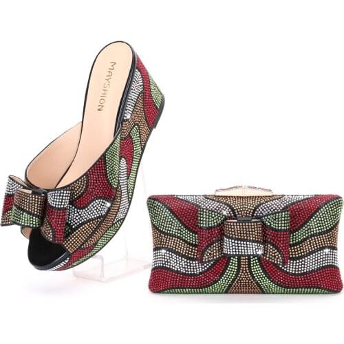 New Italian design African Nigerian high heel party Crystal Rhinestone Wedding Shoes and hand-held straddle Dinner Bag slip