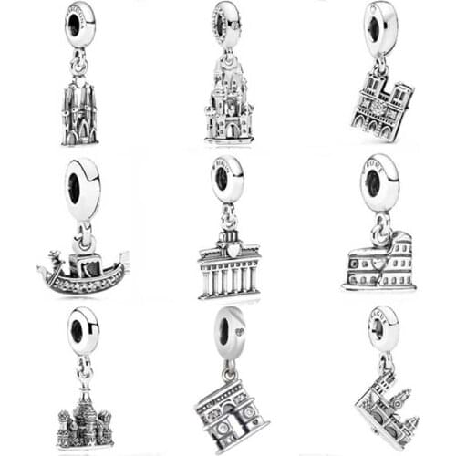 DIY Charm Venice Gondola Berlin Brandenburg Roman Colosseum Pendant 925 Sterling Silver Beads Fit Fashion Bracelet Jewelry