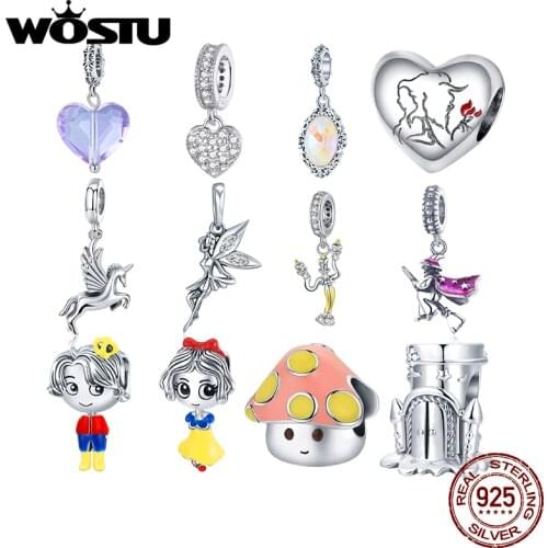 WOSTU Authentic 925 Sterling Silver Fairy Tale Town Beads Charms Pendants Fit Bracelets Women Fashion DIY Jewelry Gift Making