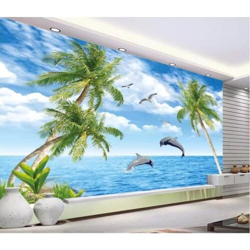 Custom 3D wallpaper for walls 3 d wall murals Beautiful mediterranean landscape dolphin tv background wall papers home decor