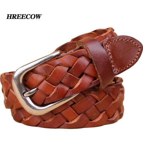 Hot fashion luxury designer Weaving belt women high quality full grain real genuine leather girdle breathable belt for jeans