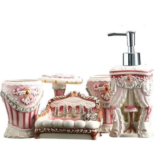 Sanitary ware five-piece bath cleaning kit fashion ceramic wash toiletries bathroom kit lo810218