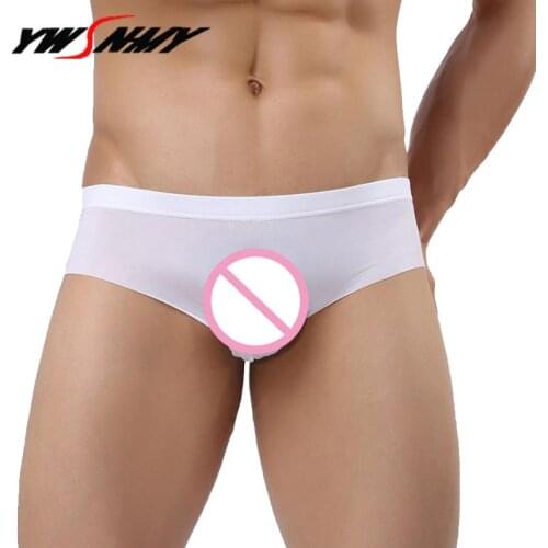Sexy underwear mens briefs shorts cuecaultra-thin ice silk transparent underpants solid low waist U convex pouch sexy panties