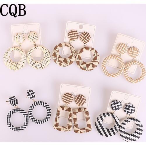 Earrings for women jewelry boho indian big bohemian statement gold drop 2019 geometric red yellow oversize vintage Weaving cc