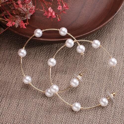 Fashion Gold Exaggeration Big Circle Earrings For Women Large Beaded Pearl Statement Drop Earrings Stylish Wedding Jewelry