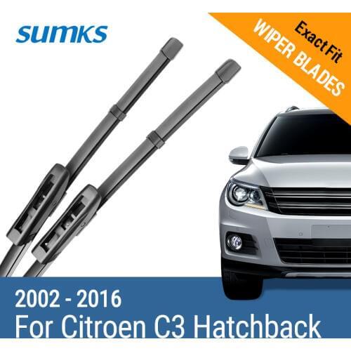 SUMKS Wiper Blades for Citroen C3 Hatchback 24"&18"/ 24"&16" Fit Hook/ Bayonet Arms 2002 - 2016
