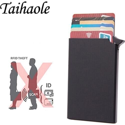Taihaole RFID Anti-theft Smart Wallet Thin ID Card Holder Unisex Automatically Solid Metal Bank Credit Card Holder Business Mini