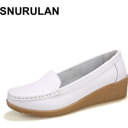 SNURULAN Genuine Leather shoes Women Flats Shoe Fashion Casual Slip On Soft Loafers Spring Autumn Female Driving Shoes Wholesal