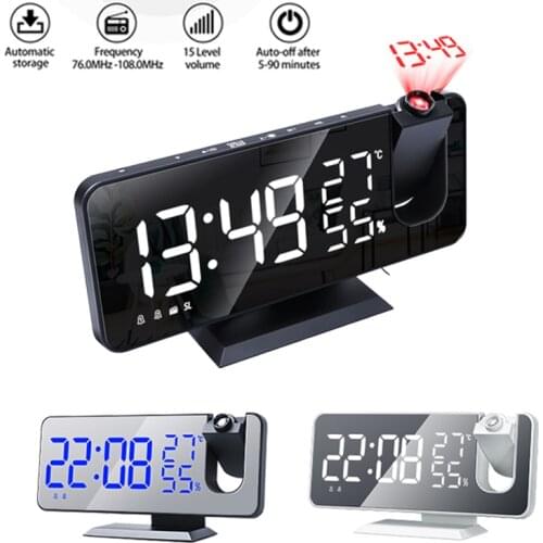 LED Digital Alarm Clock Projection Electronic Alarm Clock Mirror With Temperature/humidity Display Snooze Function Desk Clock