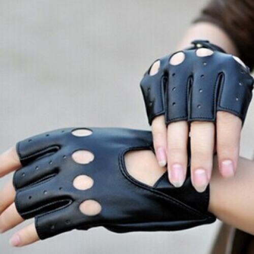 Unisex PU Leather Fingerless Gloves Black Half Finger Driving Women Gloves