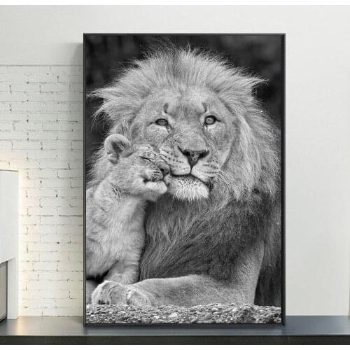 African Wild Lion Family Canvas Paintings on the Wall Art Posters and Prints Black White Animals Decorative Pictures Cuadros
